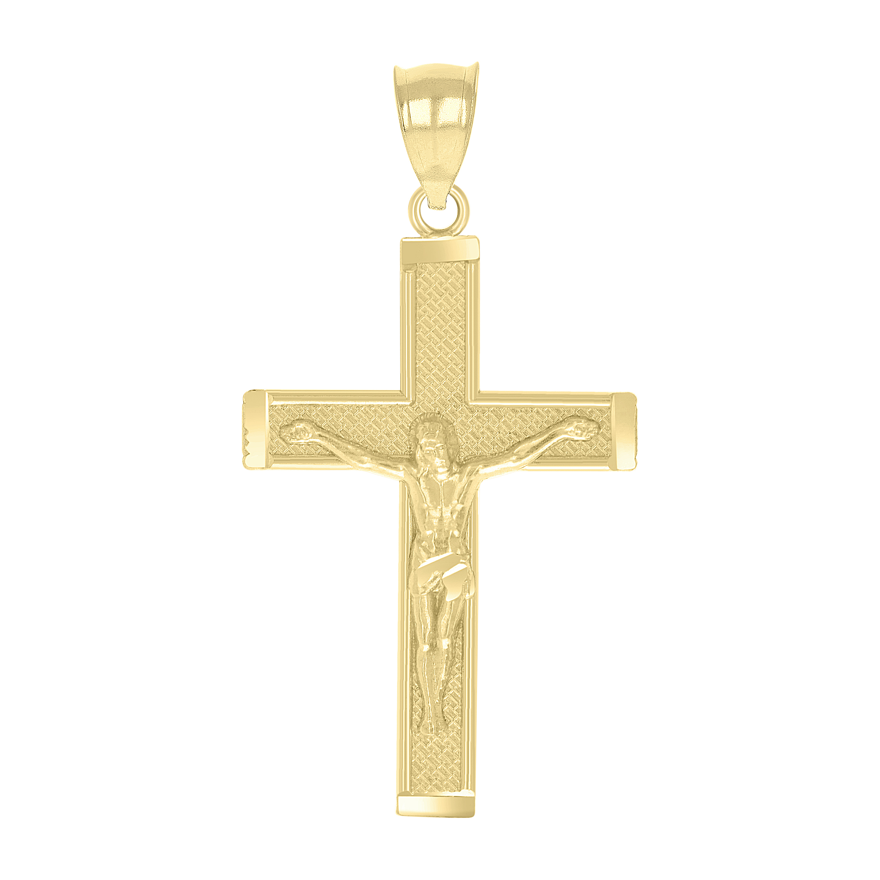 10kt 10k Yellow Gold Diamond-Cut Textured Mens Cross Crucifix Charm Pendant